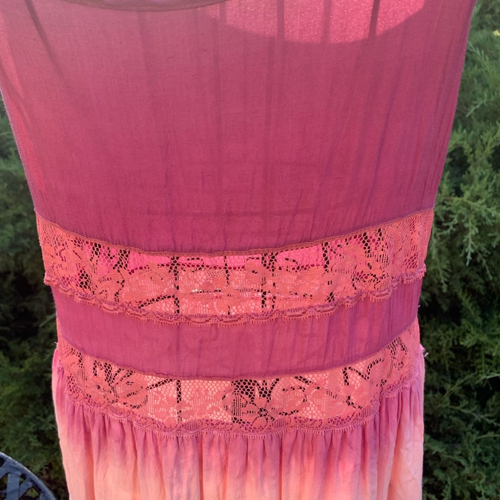 Entro  shades of pink  gauze Mini  sunny days DressHP25 floral lace edge - Picture 6 of 15